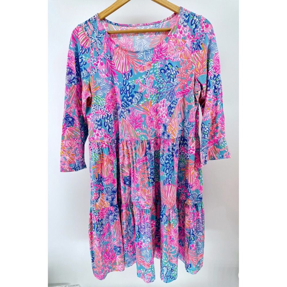 Lilly Pulitzer Geanna Dress Womens M Multi Splendor in the Sand 3/4 Sleeve